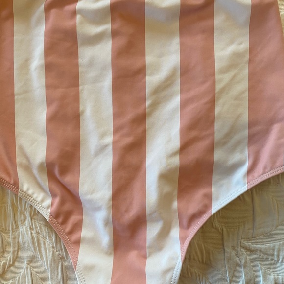 Kortni Jeane high waisted swimsuit bottoms. Pink & white striped ruffles. XS - Picture 5 of 7